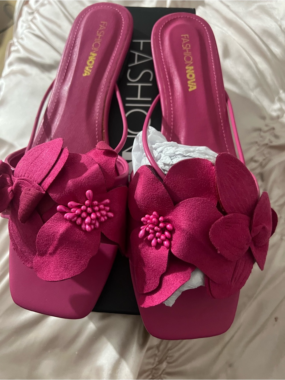 Fashion Nova Hot Pink Floral Slide Mules